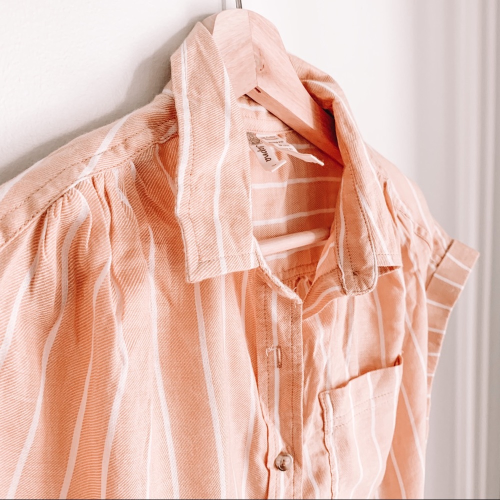 Mustard and white striped button up blouse